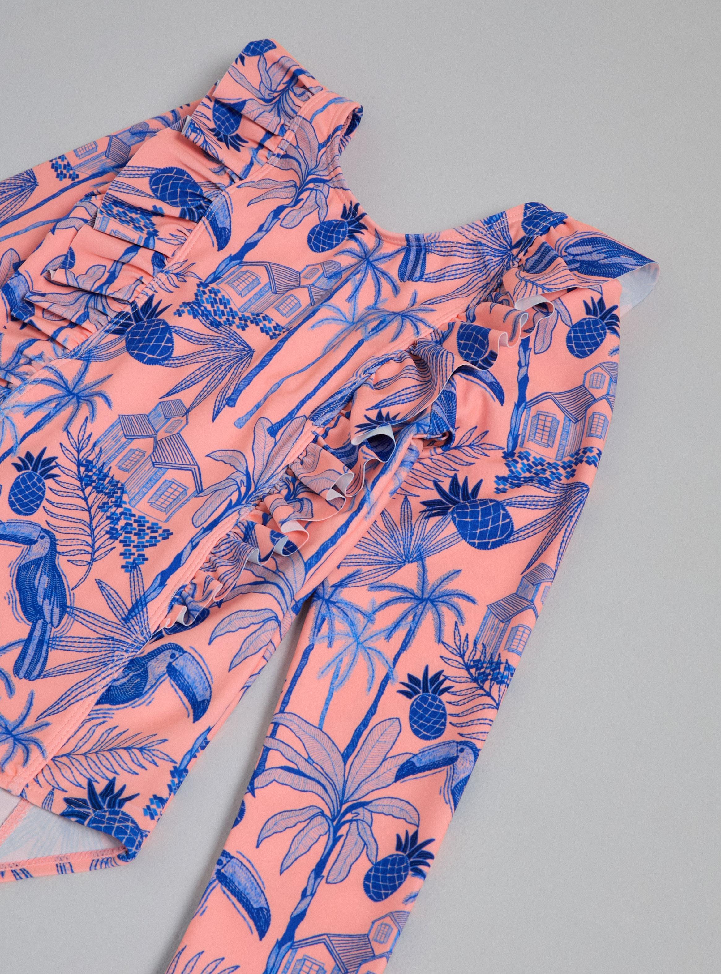 Traje de Baño Manga Larga Estampado Tropical-4