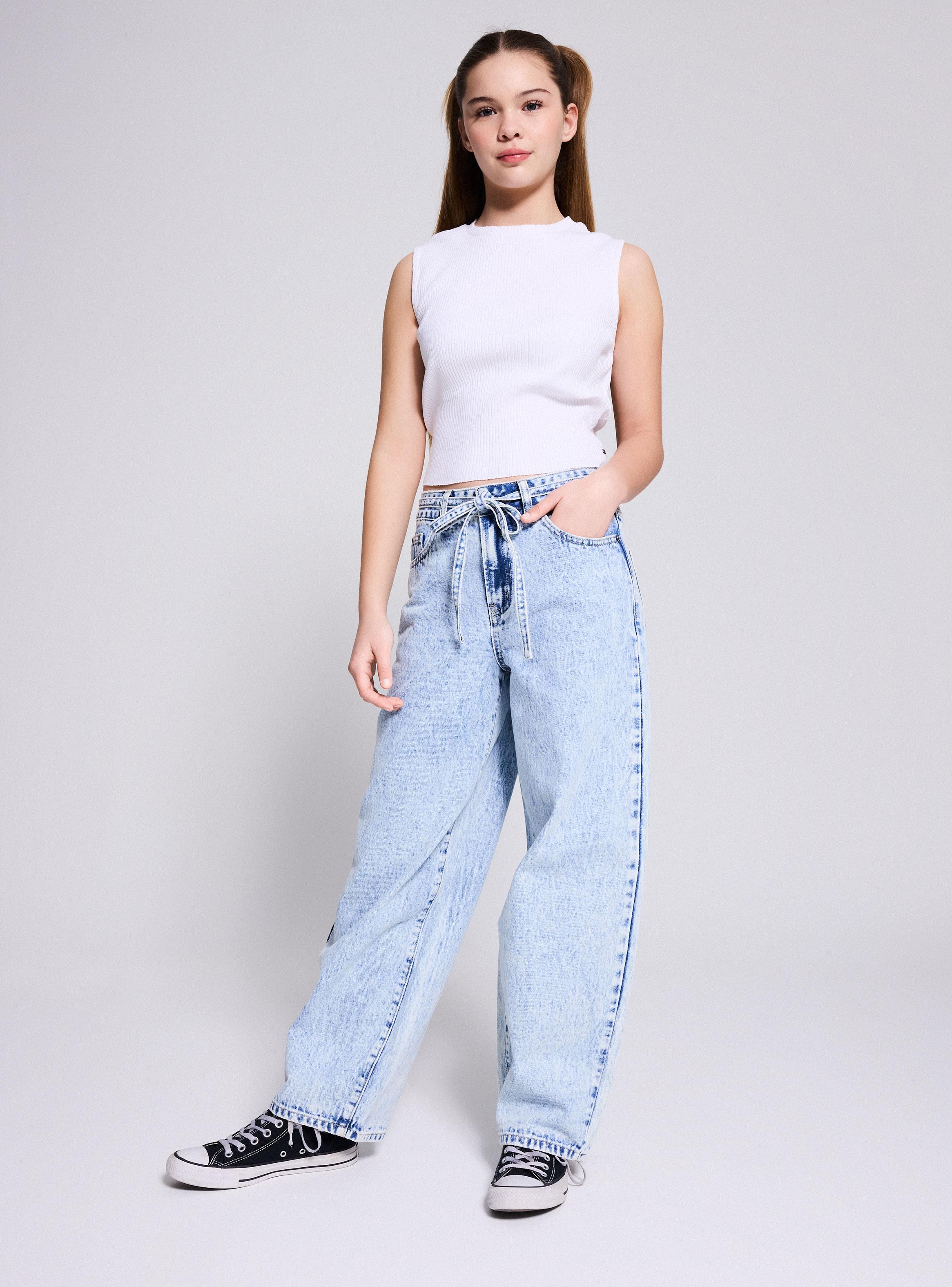 Pantalón Denim Cargo con Lazo-1