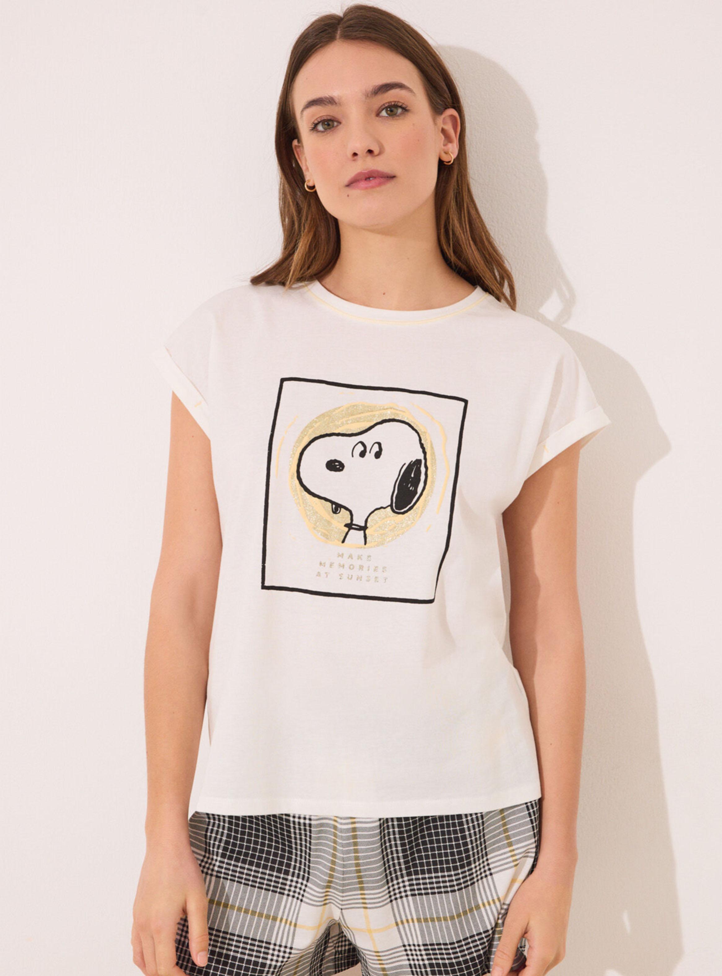 Pijama Corto Algodón Snoopy Cuadros-2