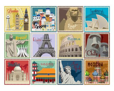 Vinilo adhesivo 15x15 cm Travel 12 unidades