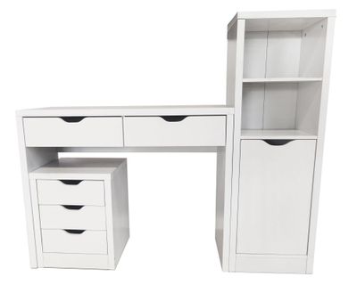 Combo Escritorio 2 cajones + Cajonera 3 cajones + Librero 1 puerta blanco