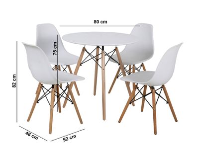Imagen 2 del producto Comedor redondo 4 sillas Atrilsb blanco 75x80x80 cm