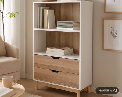 Imagen 2 del producto Librero 2 cajones Florencia natural/blanco M+Design