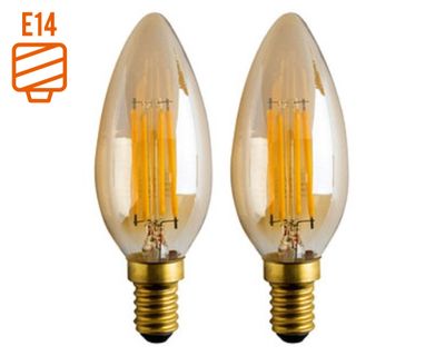 Ampolleta led box vela vintage 4 W E14 luz cálida 2 un.
