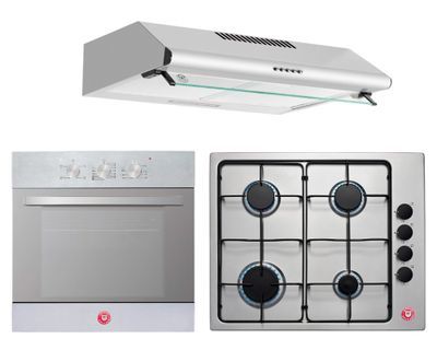 Kit empotrable campana 60 cm + encimera gas licuado 4 quemadores + horno 68 lt