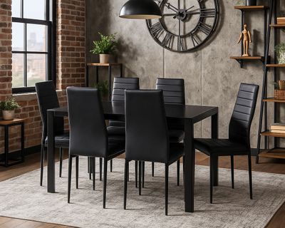 Imagen 2 del producto Comedor 6 sillas vidrio negro 75x150x80 cm