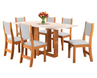 Comedor 6 sillas Elegance café claro/gris perla