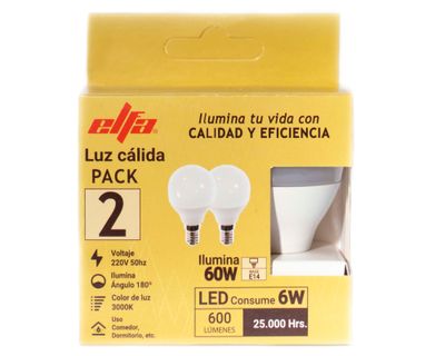 Imagen 2 del producto Pack 2 ampolletas Led 6W E14 luz cálida Globo G45