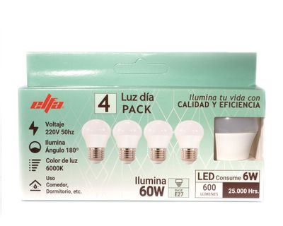 Imagen 2 del producto Pack 4 ampolletas Led G45 E27 Día 6 W