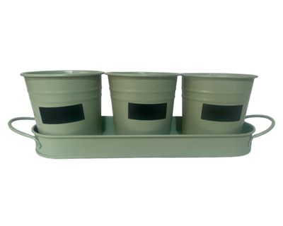 Set 3 maceteros pizarra + bandeja verde