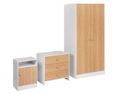 Imagen 2 del producto Combo Clóset 2 puertas + Cómoda 3 cajones + Velador 1 cajón blanco/natural