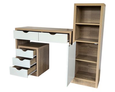 Imagen 2 del producto Escritorio + cajonera + librero blanco/natural