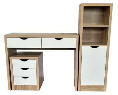 Escritorio + cajonera + librero blanco/natural