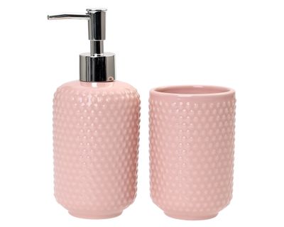 Set accesorios de baño 2 piezas Puntos rosado