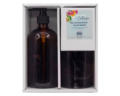 Dispensador + vaso Cottage ámbar