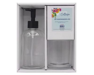 Dispensador + vaso Liso Cottage transparente