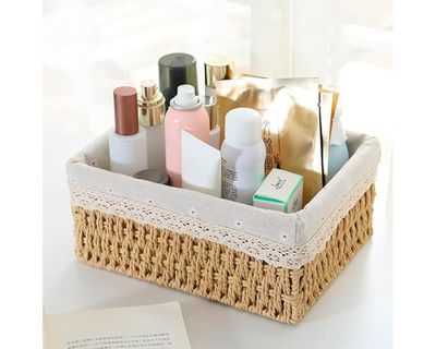 Imagen 2 del producto Canasto organizador con tela L beige 10x35x25 cm