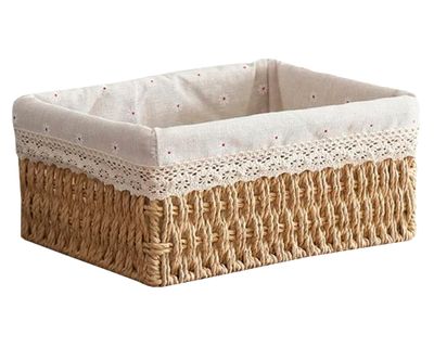 Canasto organizador con tela L beige 10x35x25 cm