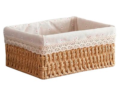 Canasto organizador con tela S beige 8x21x14 cm