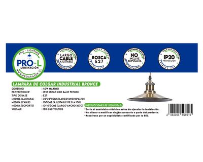 Imagen 2 del producto Lámpara colgar E27 1L Industrial bronce