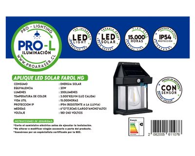 Imagen 2 del producto Aplique LED solar 1L Farol negro