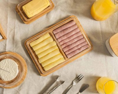 Imagen 2 del producto Contenedor jamón/queso doble 300 g PFB 200 NT bambú