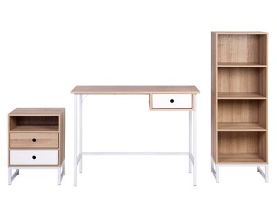 Combo Escritorio 1 cajón + Cajonera 2 cajones + Librero Luna natural/blanco