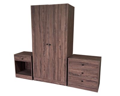 Combo Clóset 2 puertas + Cómoda 3 cajones + Velador 1 cajón nuez