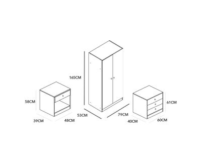 Imagen 2 del producto Combo Clóset 2 puertas + Cómoda 3 cajones + Velador 1 cajón nuez