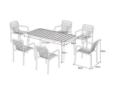 Imagen 2 del producto Set comedor 6 personas Sabrán negro 74x177.5x90 cm 