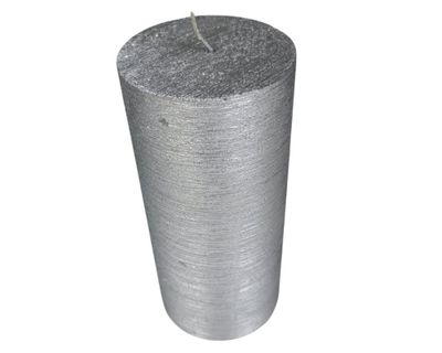 Vela Pilar acabado metálico plateado 15x7 cm