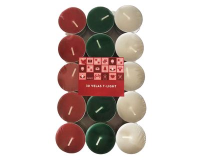Vela T-light tricolor 30 piezas