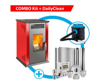 Imagen 2 del producto Estufa a pellet Italy 8100 rojo + Kit instalación techo + Daily Clean 1000