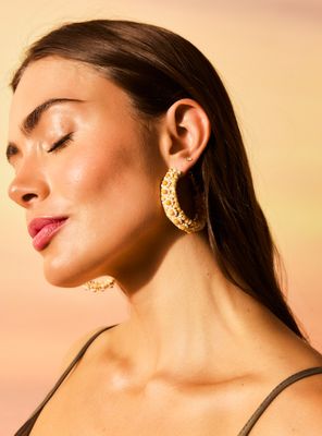 Aros Tipo Argolla Raffia y Mostacillas