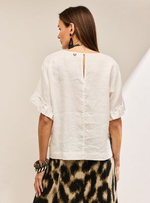 Imagen 2 del producto Blusa Lino Detalle de Vuelo en Mangas