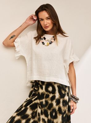 Blusa Lino Detalle de Vuelo en Mangas