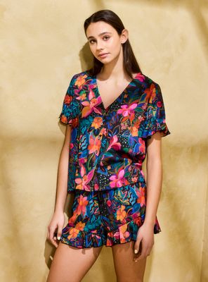 Pijama Estampado con Vuelos en Blusa Short