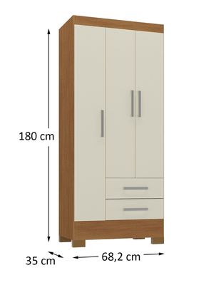 Imagen 2 del producto Clóset 3 Puertas 2 Cajones Canela Blanco Off White