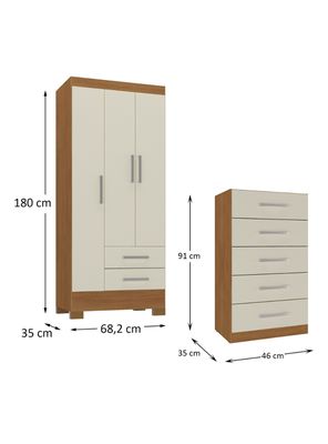 Imagen 2 del producto Clóset 3P 2C + Cómoda 5C Canela Blanco Off White