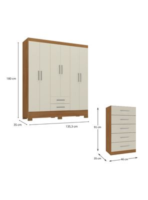 Imagen 2 del producto Clóset 6P 2C + Cómoda 5C Canela Blanco Off White