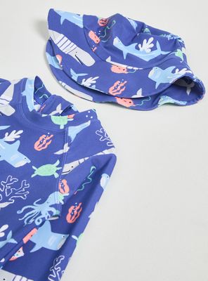 Imagen 2 del producto Traje de Baño Enterito Estampado Marino con Gorro
