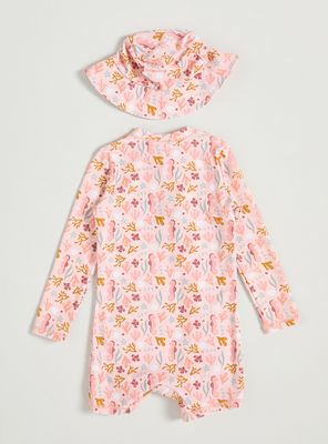 Imagen 2 del producto Traje de Baño Enterito Estampado con Cierre Diagonal y Gorro