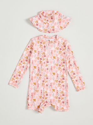 Imagen 1 del producto Traje de Baño Enterito Estampado con Cierre Diagonal y Gorro