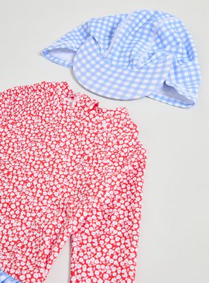 Imagen 2 del producto Traje de Baño Estampado Combinado con Falda y Gorro