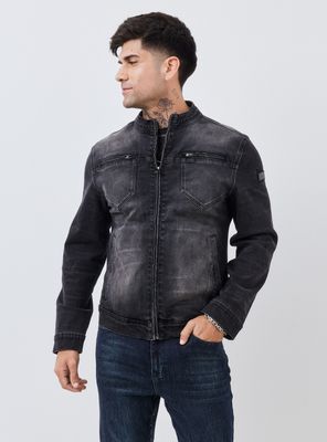 Chaqueta Biker Denim Lavada Slim Fit