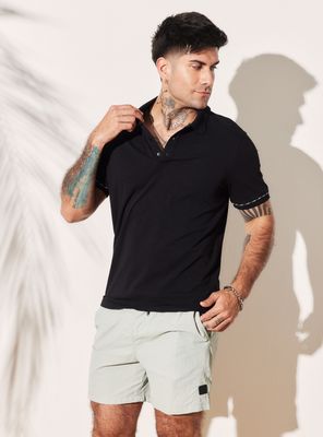 Polera Cuello Polo Estampado Silicona Espalda Manga Corta