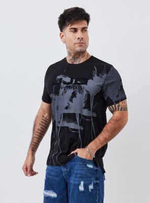 Imagen 1 del producto Polera Estampado Mancha y Logo en Terciopelo Manga Corta