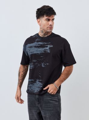 Polera Loose Fit Tela Gruesa Estampado Brochazos