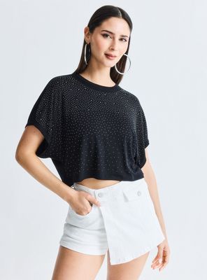 Polera Crop Gradiente Strass