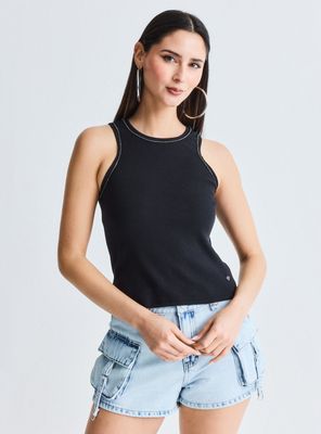 Polera Tank Aplicación Cadenas Strass